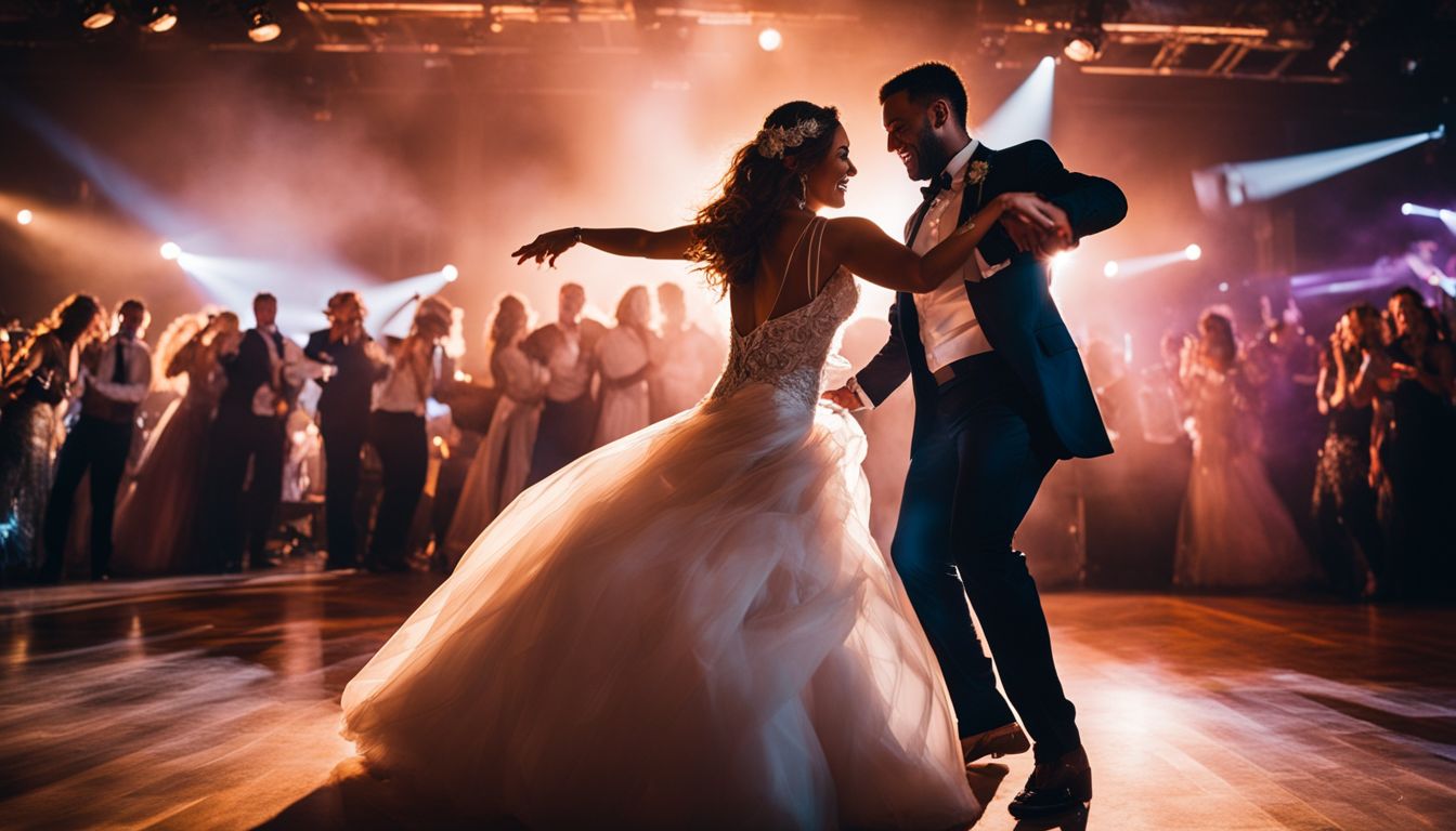 A lively wedding with people dancing to The Grooves on stage. A lively wedding with people dancing to The Grooves on stage.